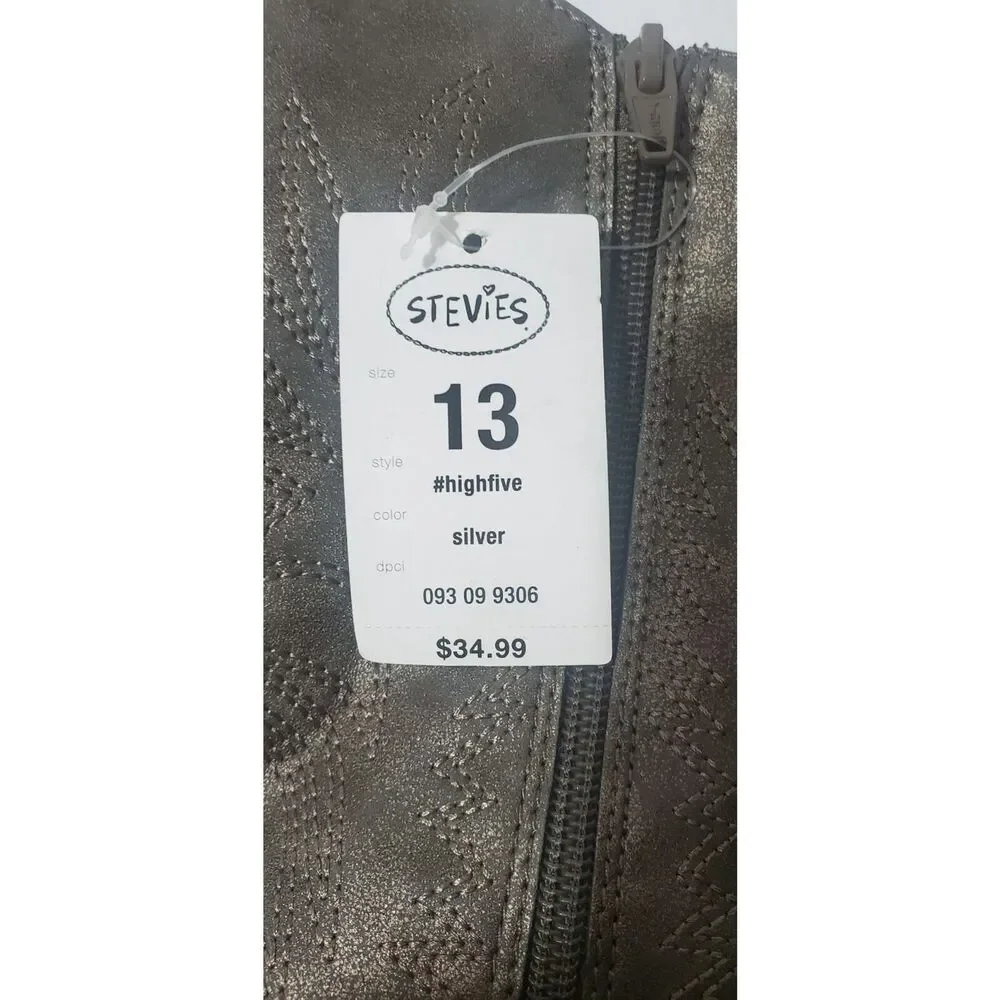 Stevies Silver Fringed Kids Boots Size 13 Side Zip Round Toe Comfort Brand New